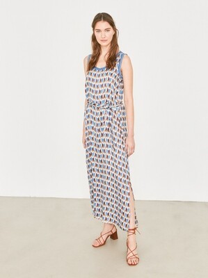 Blue & Brown Geometric Printed Midi Dress Blue & Brown Geometric Printed Midi Dress