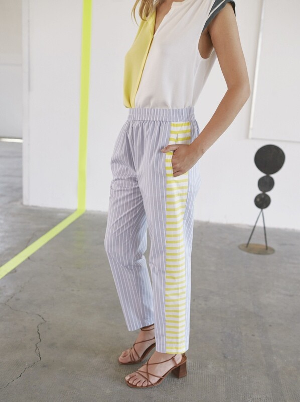 Light Blue & Yellow Striped Pull On Pants Light Blue & Yellow Striped Pull On Pants