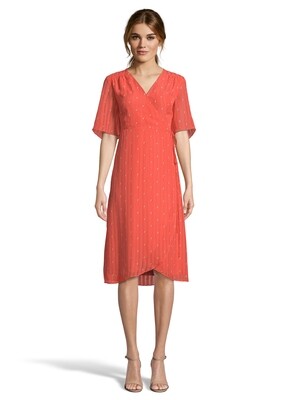 Coral Flared Sleeve Midi Wrap Dress Coral Flared Sleeve Midi Wrap Dress