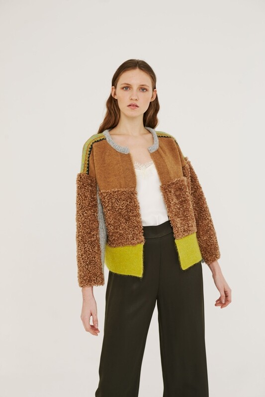 Tan, Gray & Citron Boucle Cardigan Tan, Gray & Citron Boucle Cardigan