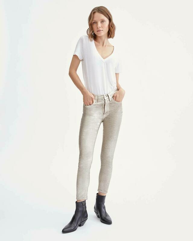 Metallic Gold Velvet High Waist Ankle Skinny Jean Metallic Gold Velvet High Waist Ankle Skinny Jean