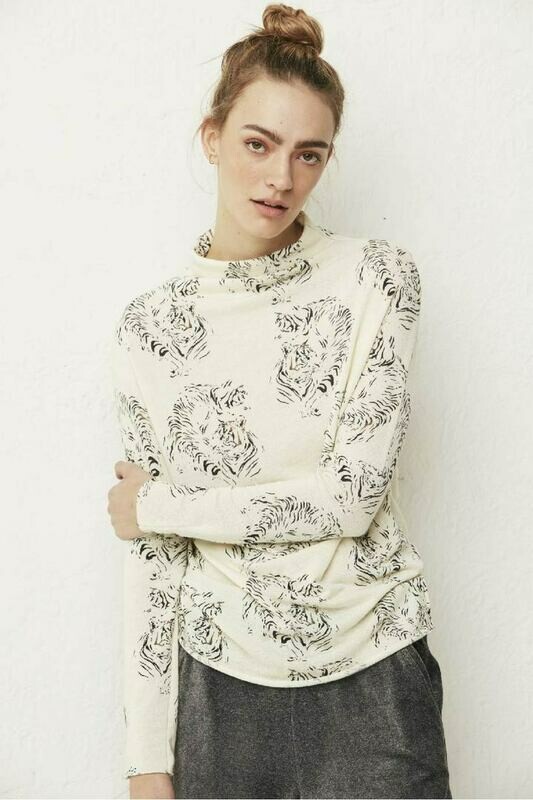 Cream Tiger's Head Mock Neck Sweater Cream Tiger's Head Mock Neck Sweater