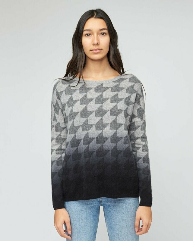 Gray Dip-Dye Fade Houndstooth Cashmere Sweater Gray Dip-Dye Fade Houndstooth Cashmere Sweater