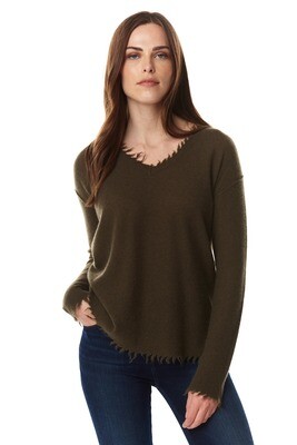 Olive Green Raw Edge Cashmere Sweater Olive Green Raw Edge Cashmere Sweater