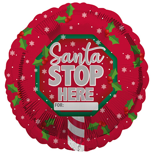 18" Santa Stop Here foil balloon