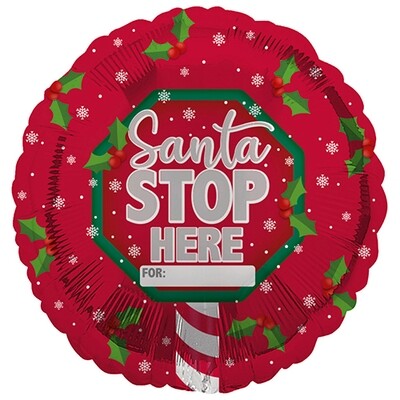 18" Santa Stop Here foil balloon