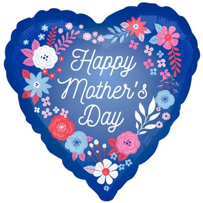 HAPPY MOTHER&#39;S DAY HEART SHAPED FOIL BALLOON WITH PASTEL COLOURS FLORAL DESIGN.