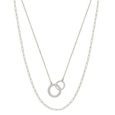 Matte Silver Open Circle with Layered Chain 16"-18"