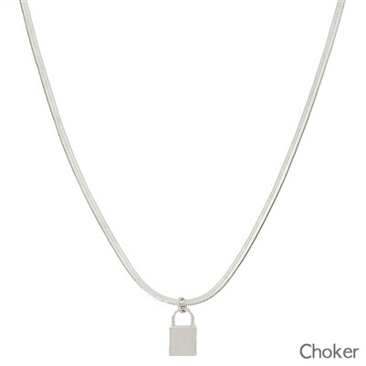 Silver Snake Chain Choker with Locket Charm 14"-17"