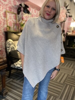 Buttoned Knit TurtleNeck Poncho