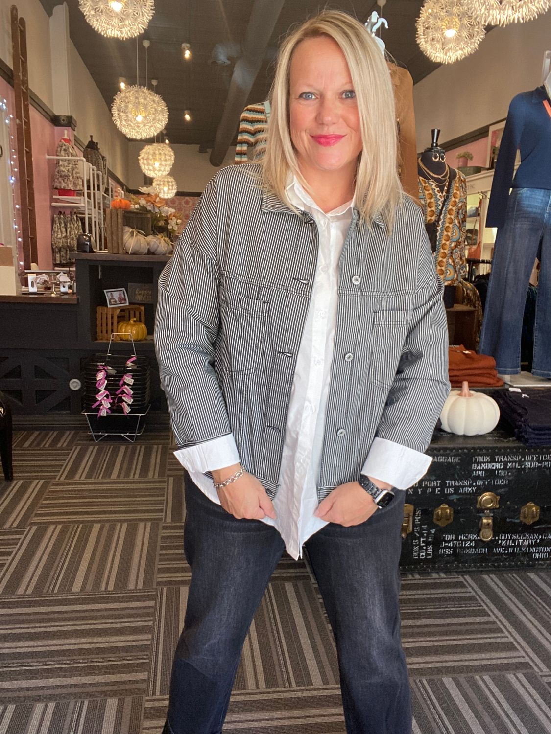 Lakely Oversized Denim Jacket Black Stripe
