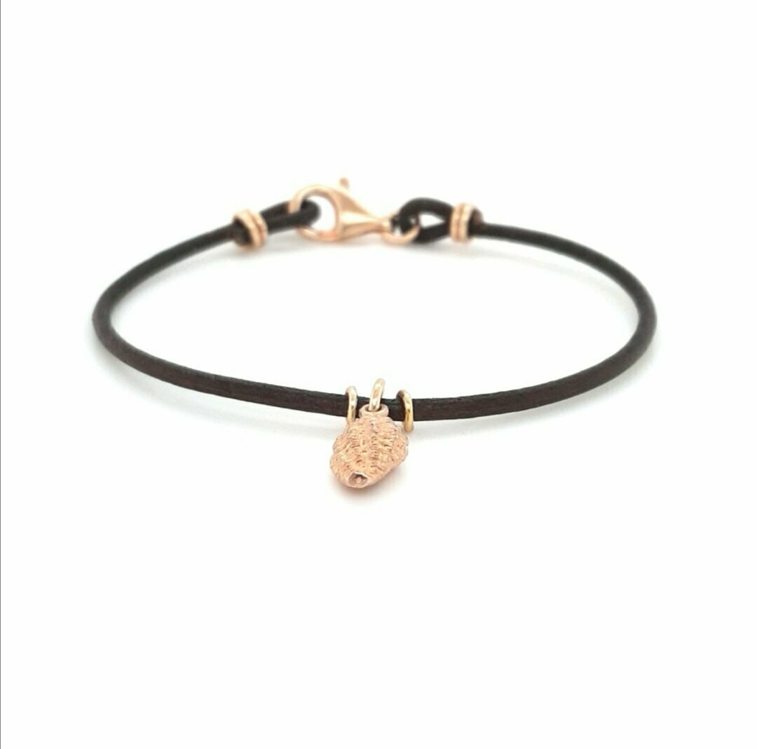 Lederarmband mit Muschel braun, Silber 925 rosé vergoldet