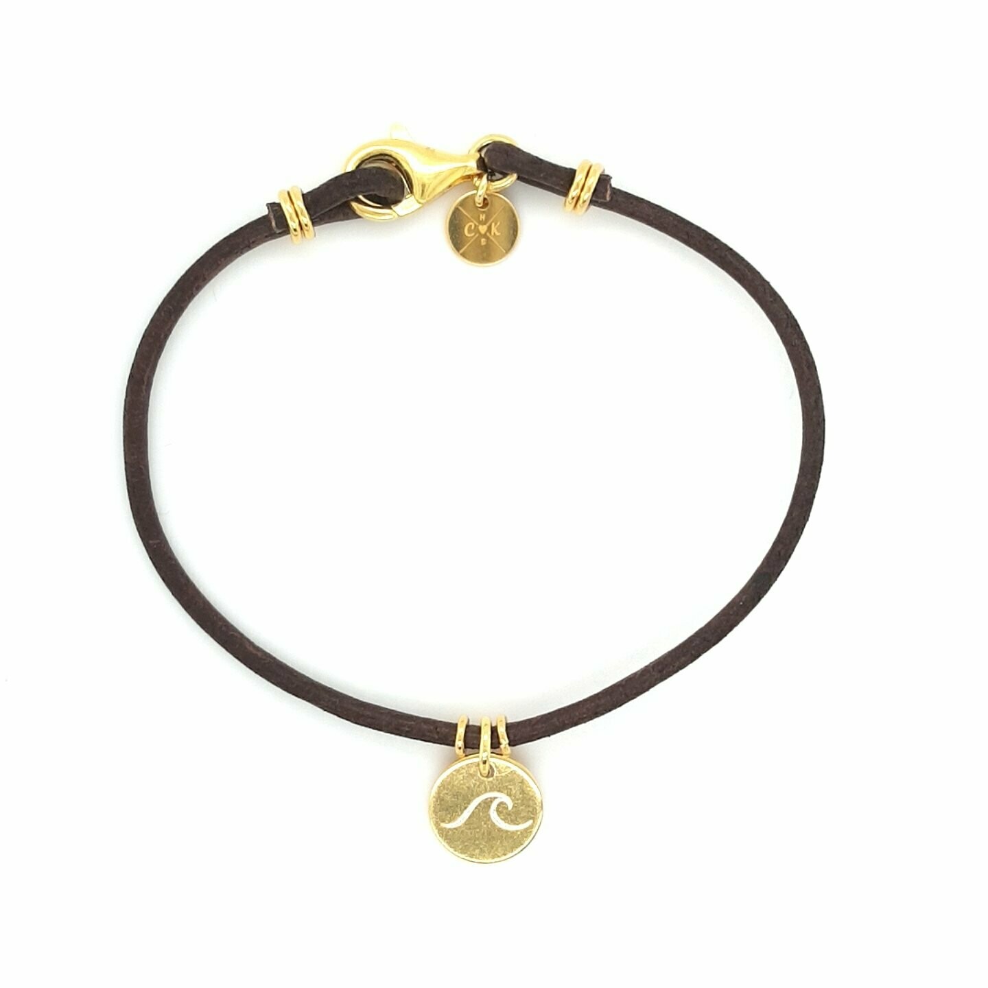 Lederarmband braun, Silber 925 gelb vergoldet, Welle