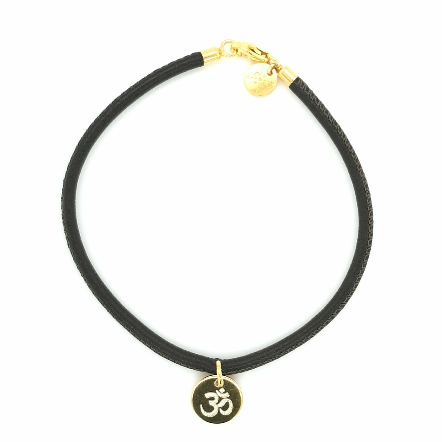 Lederarmband mit Om Plättchen, Nappaleder gefüttert, Silber 925  gelb vergoldet