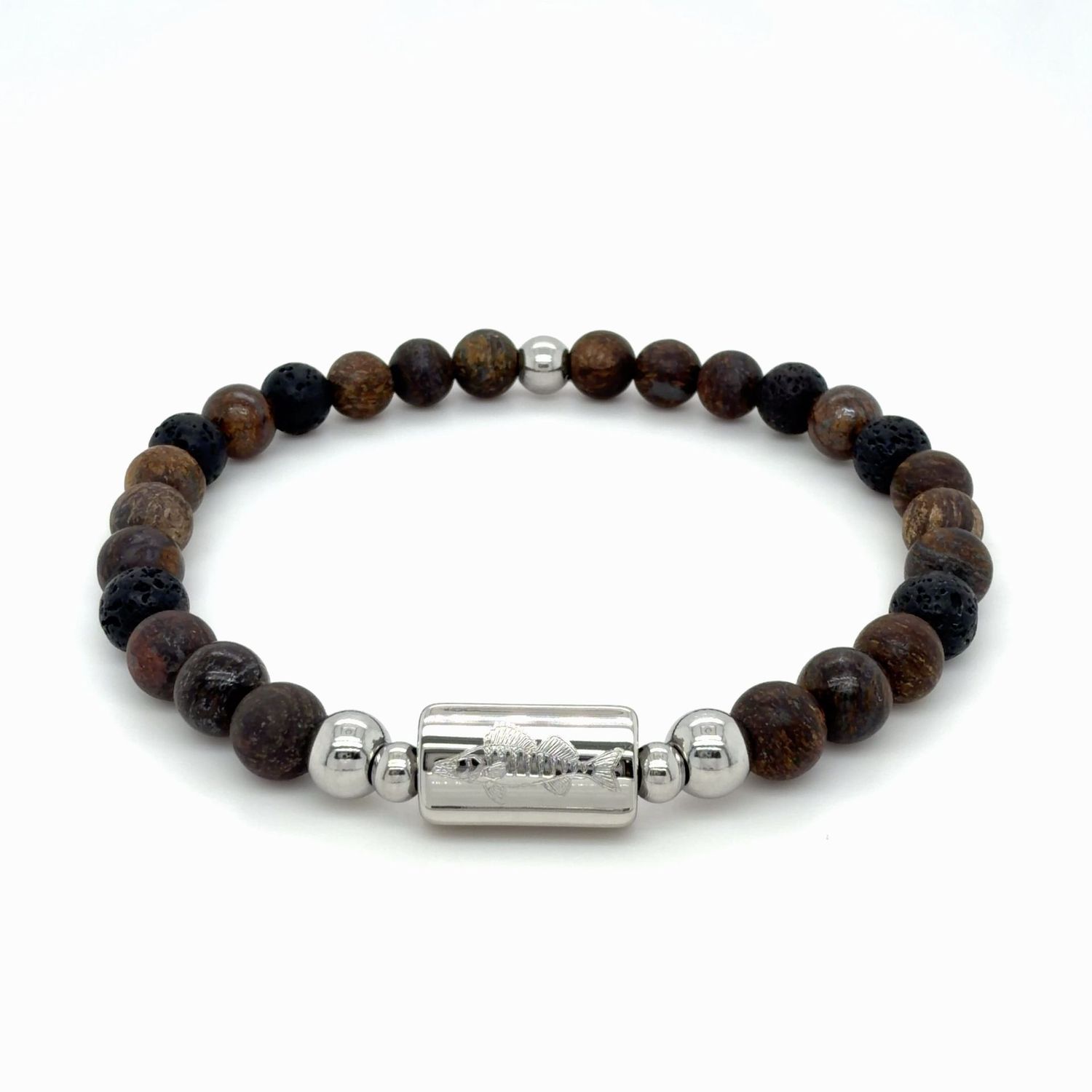 Zander, Bronzit, Lava, 6mm, Edelstahl, poliert