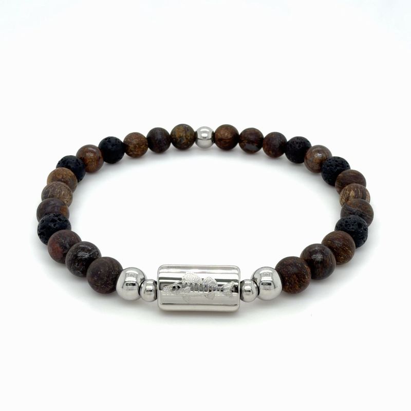Zander, Bronzit, Lava, 6mm, Edelstahl, poliert Zander, Bronzit, Lava, 6mm, Edelstahl, poliert