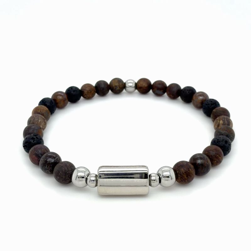 Bronzit, Lava, 6mm, Edelstahl poliert Bronzit, Lava, 6mm, Edelstahl poliert