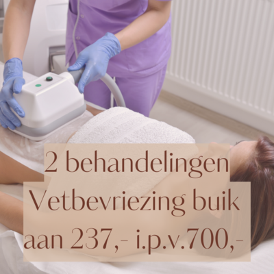 2 Buik behandelingen Cryolipolyse aan 237,- i.p.v. €700,00 2 Buik behandelingen Cryolipolyse aan 237,- i.p.v. €700,00