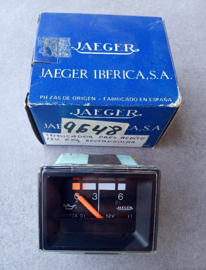 Reloj rectangular presion aceite 12v jaeger