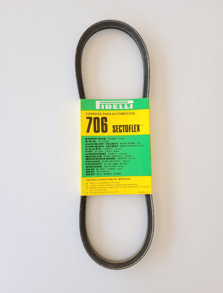 Correa ventilador SEAT.BARREIROS.CHRYSLER-TALBOT.MATACAS.PEUGEOT.SANTANA.ENASA.PEGASO.MERCEDES BENZ (pirelli 706)