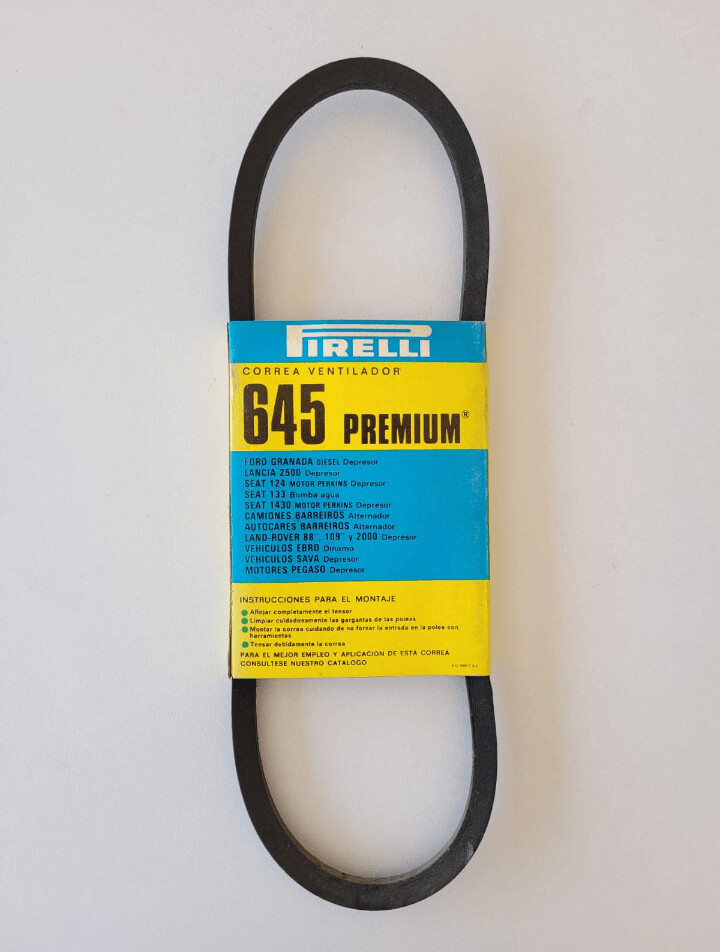 Correa ventilador SEAT.FORD.LANCIA.LAND ROVER.BARREIROS.EBRO.SAVA.PEGASO (pirelli 645)