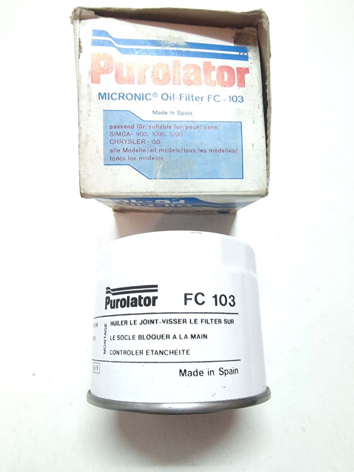 Filtro aceite SIMCA 1000.SIMCA 1200.CHRYSLER 150 (purolator)