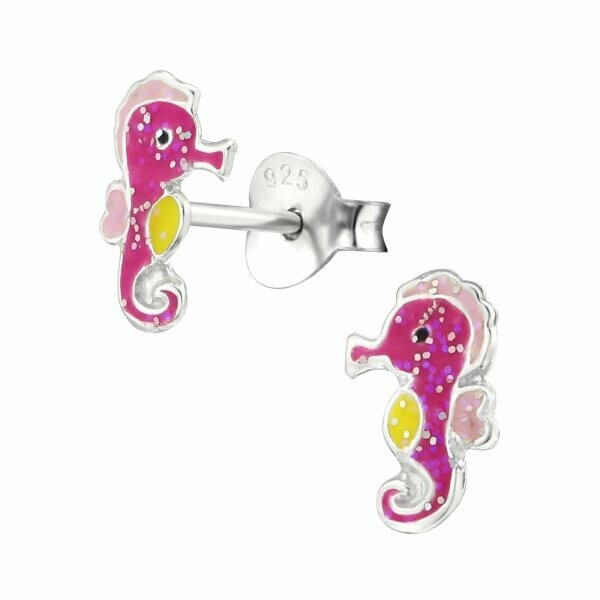 Janusch Ohrstecker  Seepferdchen bunt Glitzer 925 Silber
