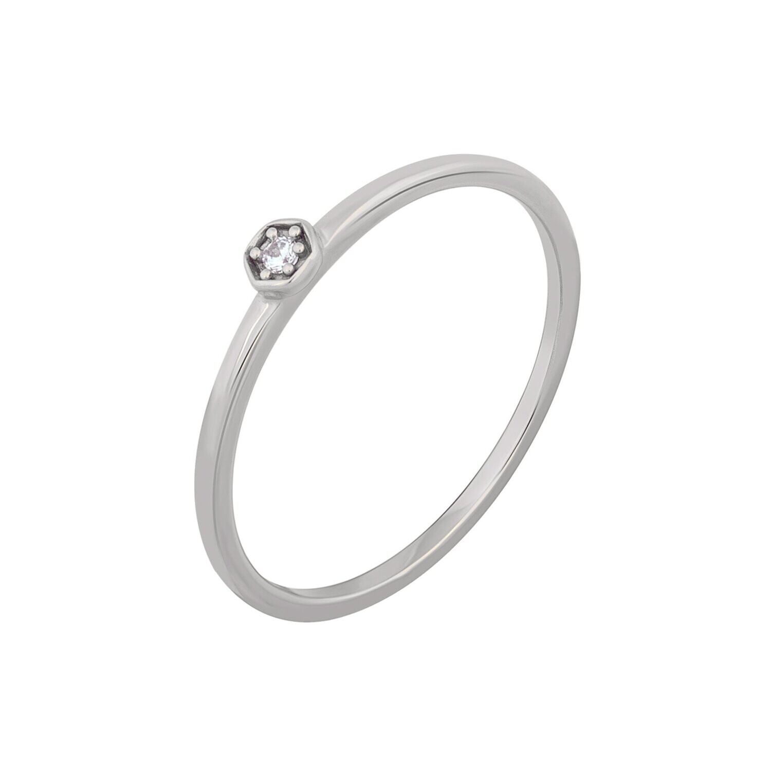 cai Ring 925/- Sterling Silber rhodiniert Hexagon mit Zirkonia Stacking