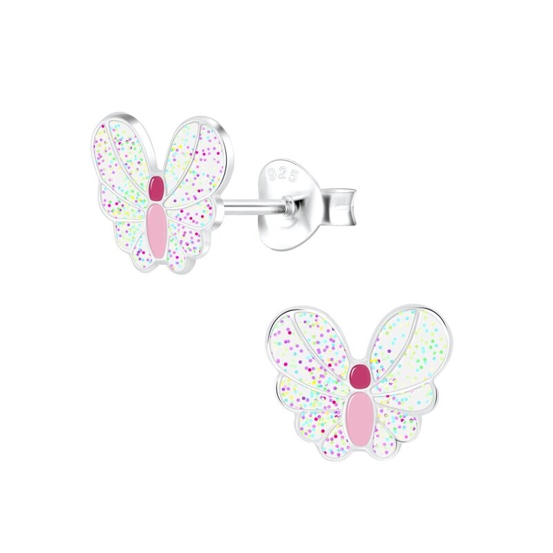 Janusch Ohrstecker  Schmetterling weiß Glitzer 925 Silber