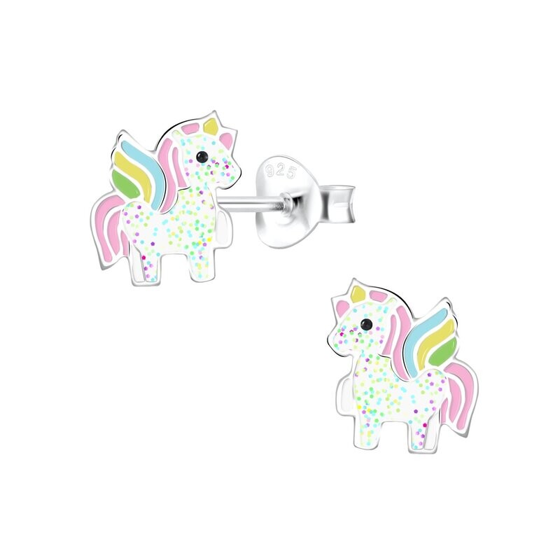 Janusch Ohrstecker Glitzer Einhorn pastell 925 Silber