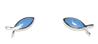 Janusch Ohrstecker Fisch Opal blau 925 Silber