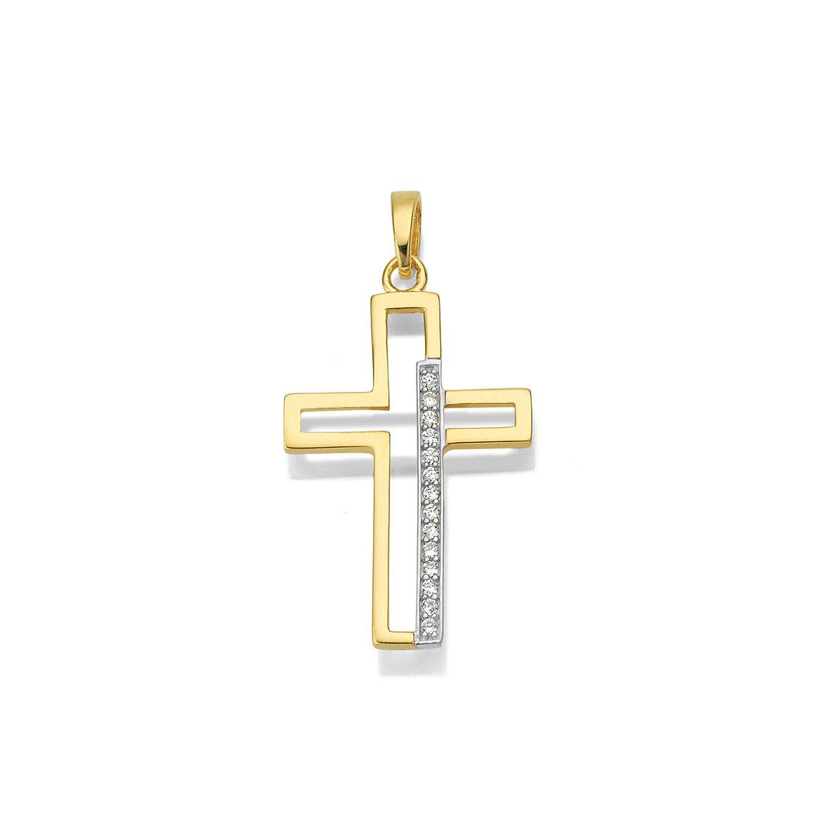 Anhänger Kreuz Silber goldplattiert Zirkonia