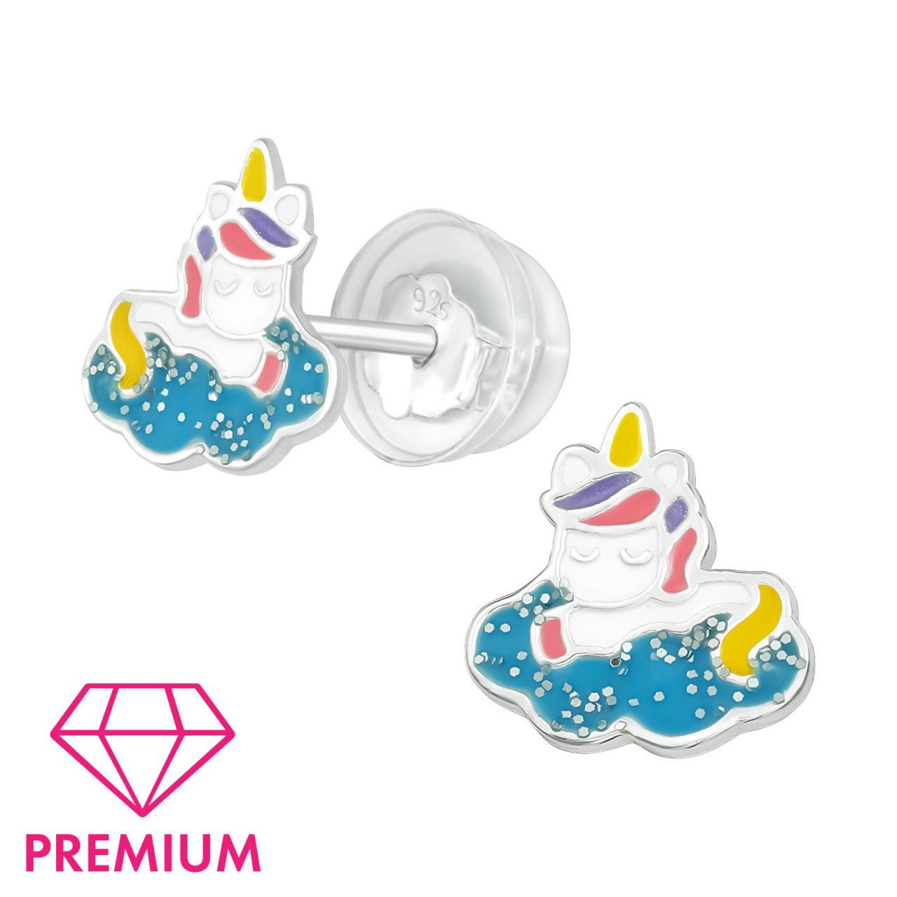 Janusch Ohrstecker Einhorn auf Wolke PREMIUM 925 Silber e-coated