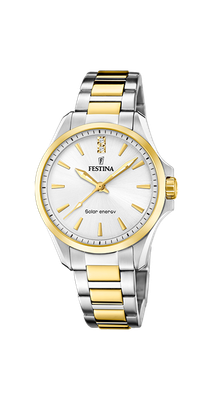 Festina Damenuhr Solar Energy Edelstahl bicolor