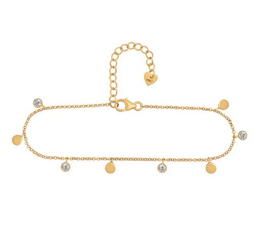 cai Fußkette Ankerkette 925/- Sterling Silber vergoldet 25,0cm Zirkonia