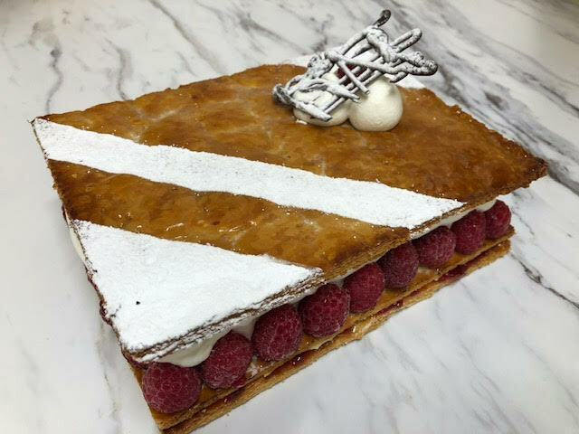 Raspberry and vanilla mille feuille 6 portions