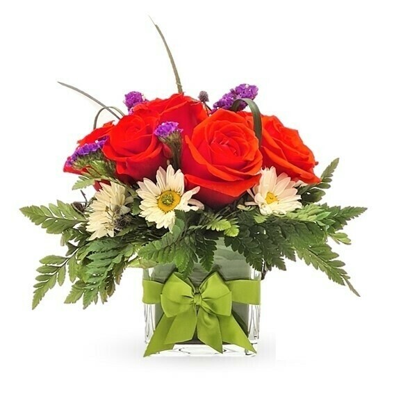 Rosas Rojas en florero cuadrado - Lissy
