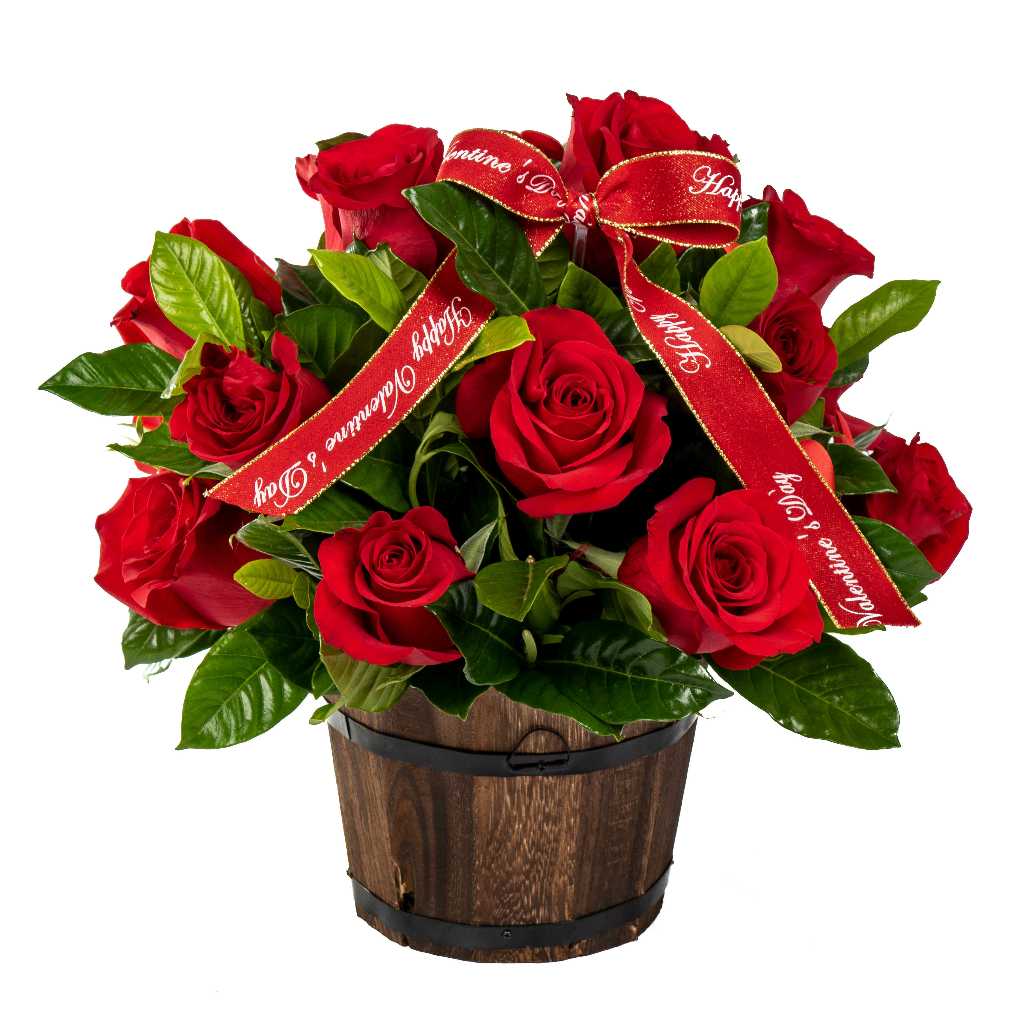 Zoe Arreglo de 16 rosas rojas en barrilito de madera
