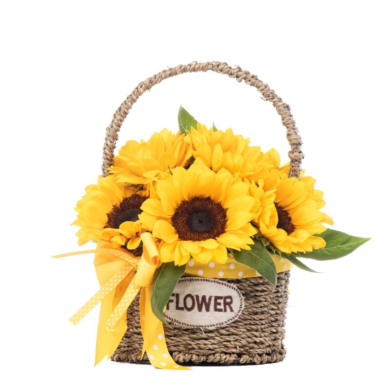 Girasoles en canasta tejida base de metal - Toty