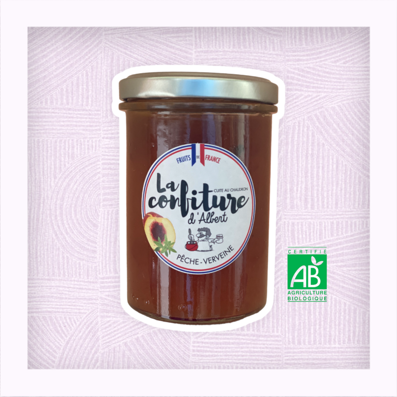 Confiture bio de Pêche Verveine 240 grs