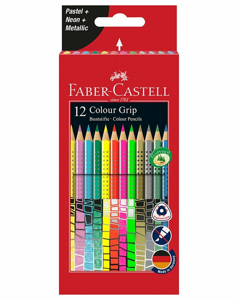 Faber Castell Buntstifte COLOUR GRIP PASTELL/NEON/METALLIC 12er Etui