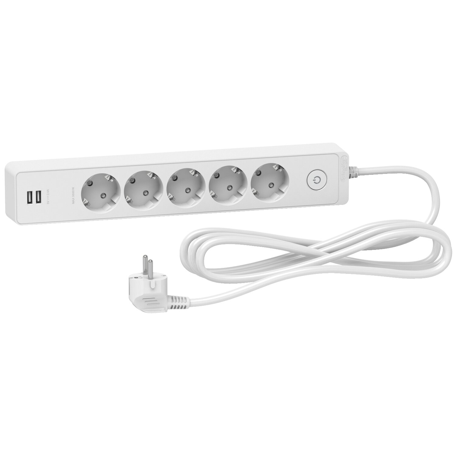 Unica extend - Schuko trailing lead - 5 gangs - with USB port - white, 3m