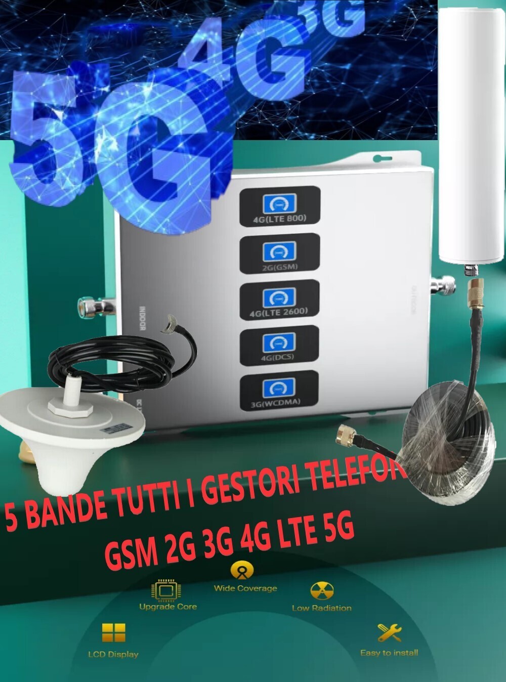 KIT 5 in 1 5 BANDE AMPLIFICATORE B 20/1/3/7/8 RIPETITORE SEGNALE CELLULARE  GSM 3G 4G 5G