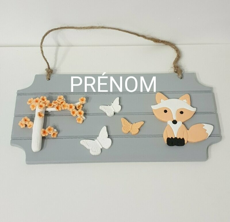 Plaque renard papillons grise