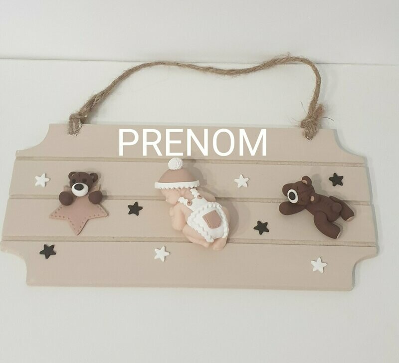 Plaque bébé ours beige