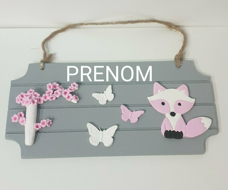 Plaque renard papillons grise