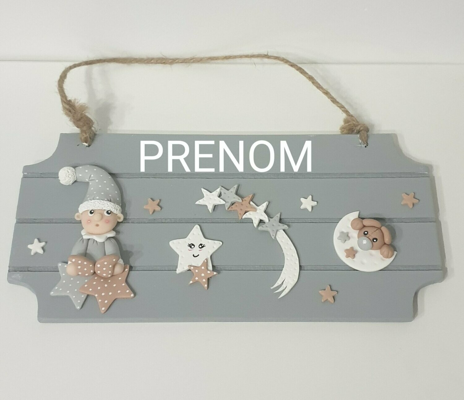 Plaque bébé lutin gris