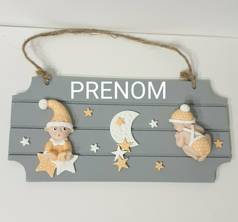 Plaque bébé lutin grise