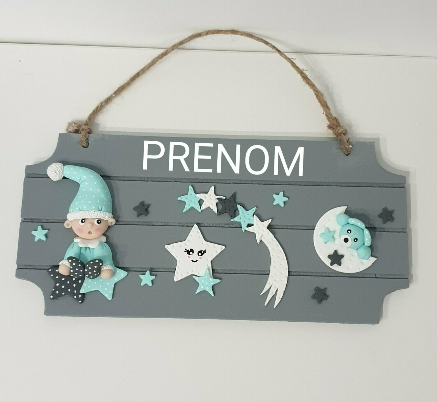 Plaque bébé lutin grise
