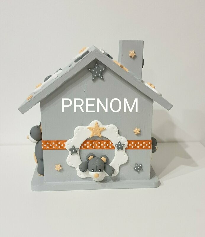 Tirelire maison gris / pêche
